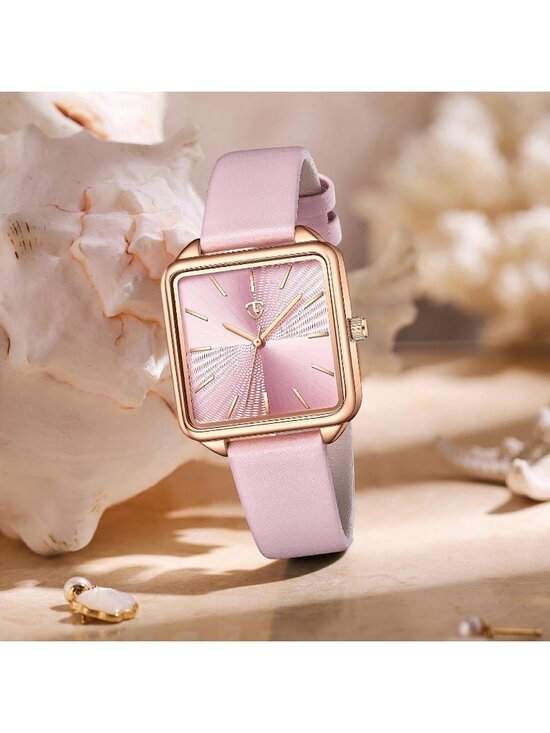 Women\'s Pink Square Leather Vintage Elegant Waterproof Quartz Retro Wrist Watch main image 5